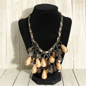 Ribbon Chain Link Bib Statement Piece Necklace